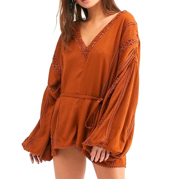 Free People Pants - Free People I Mean It Rober Crochet Romper Brown